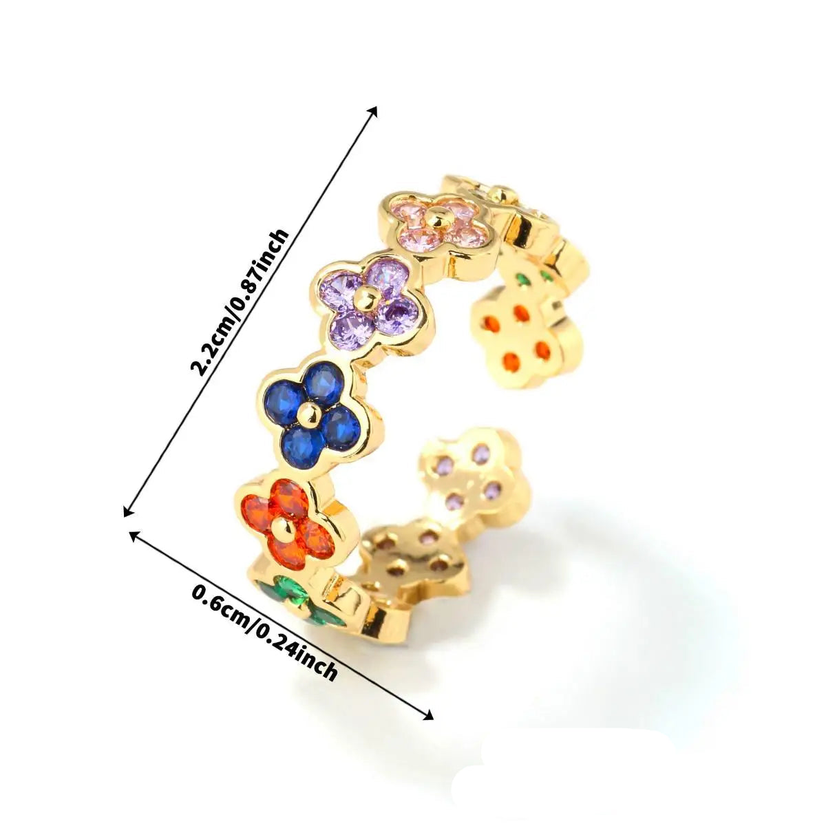 Bague avec Trèfles à 4 Feuilles Colorés en Zircon