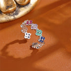 Bague avec Trèfles à 4 Feuilles Colorés en Zircon argent
