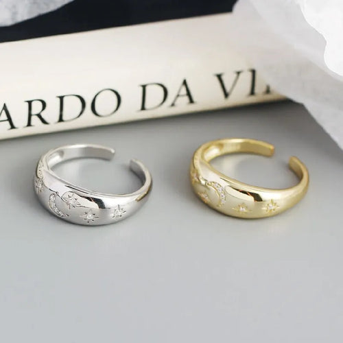 Gewelfde ring "constellatie" halve maan en sterren set van 2 stuks