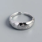 Bague bombée "constellation" croissant de lune et étoiles argent