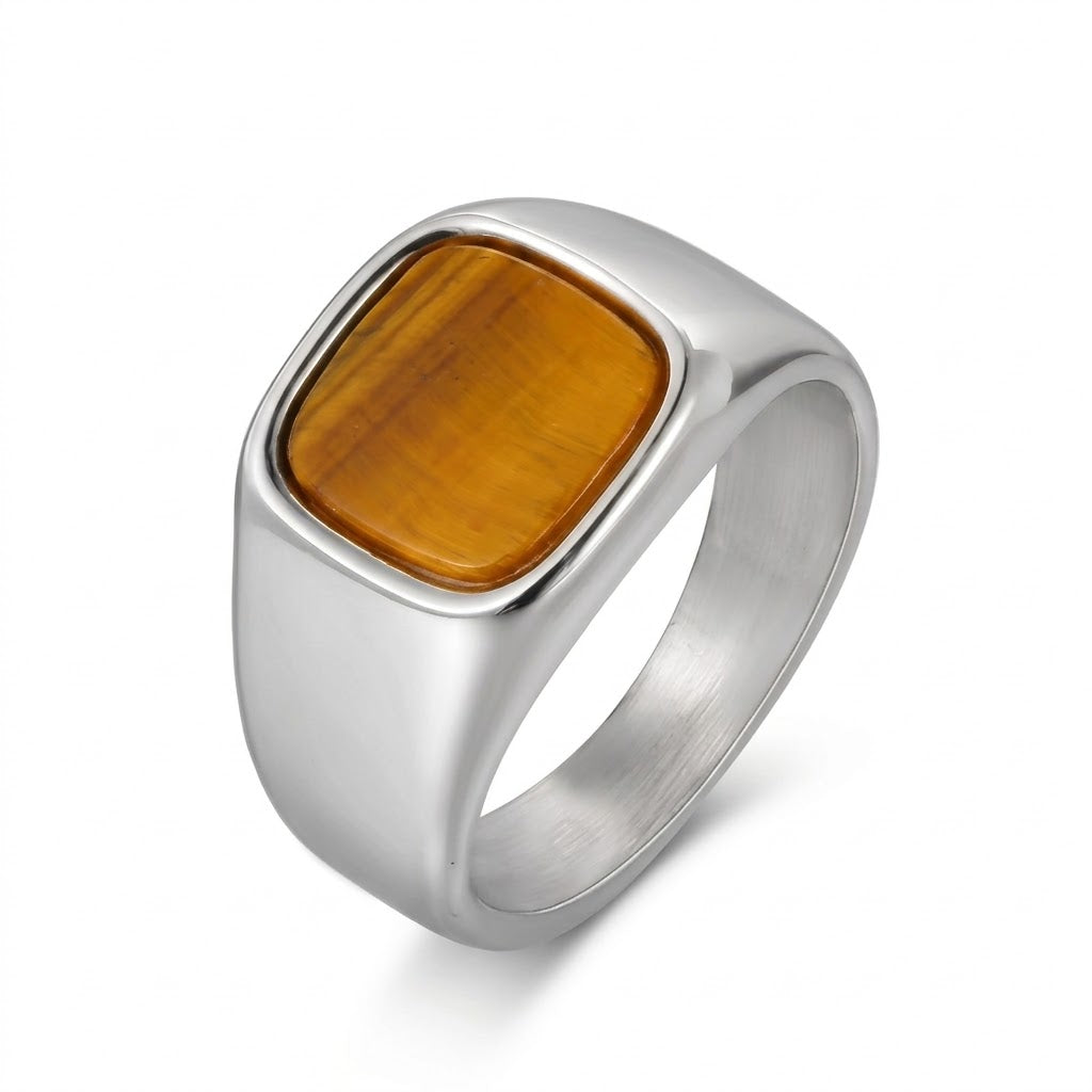 Vierkante ring met tijgeroogsteen 