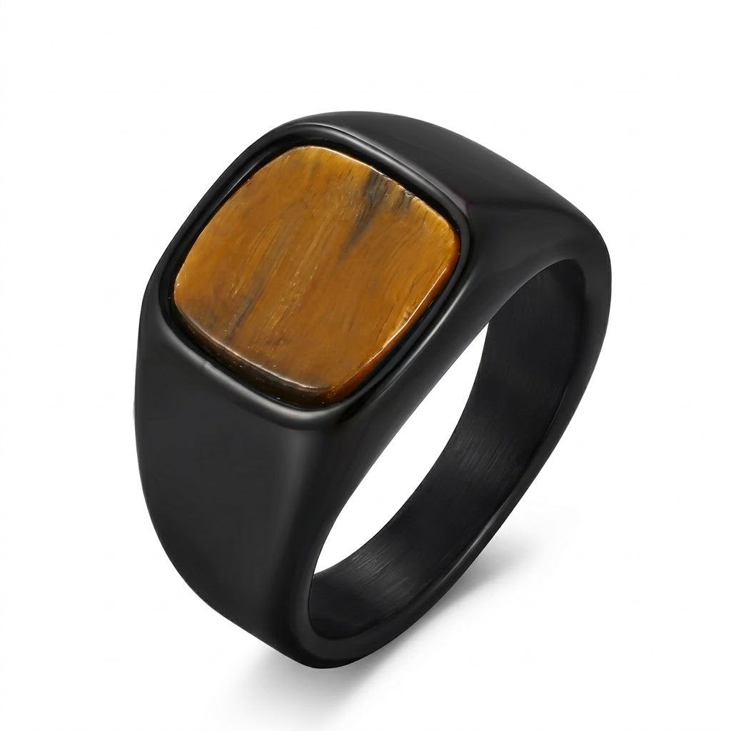 Vierkante ring met tijgeroogsteen 