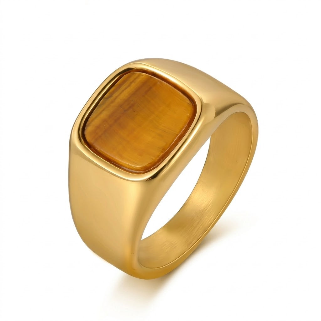 Vierkante ring met tijgeroogsteen 