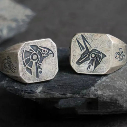 Bague carrée de Style Egyptien Anubis