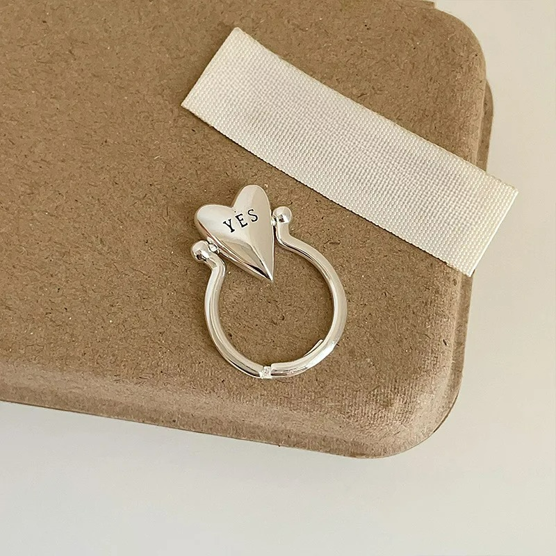 Bague Coeur "Yes" et "No" pour Couple d'Amoureux argent