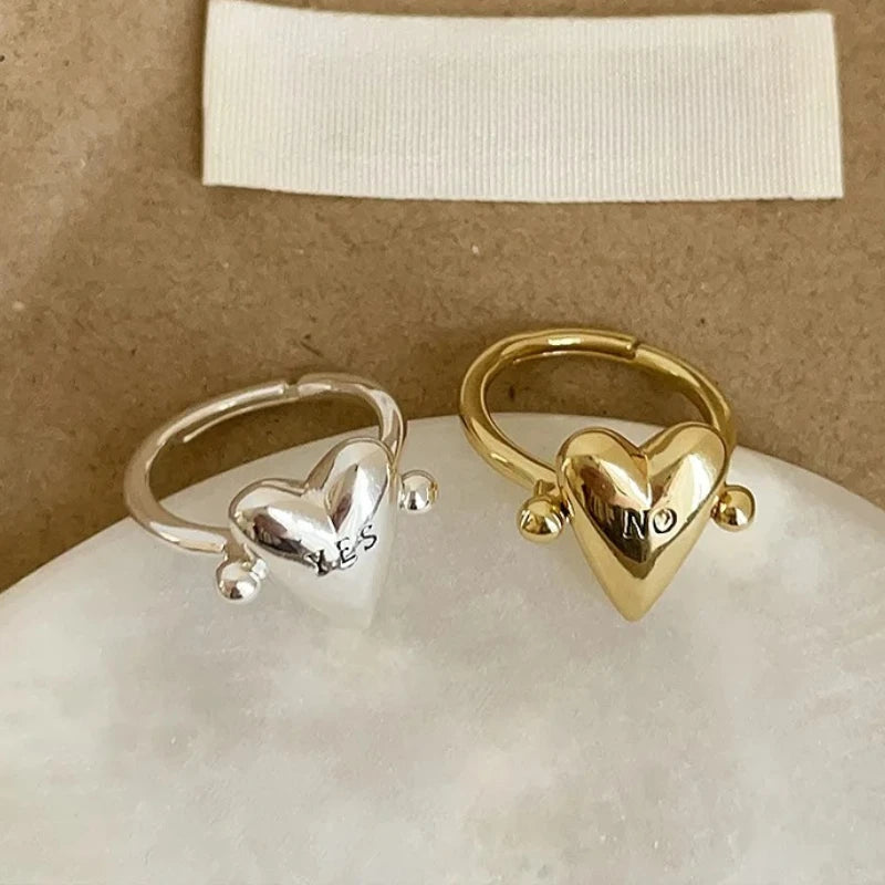 Bague Coeur "Yes" et "No" pour Couple d'Amoureux or