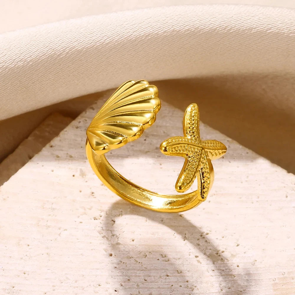 Schelp- en zeester ring