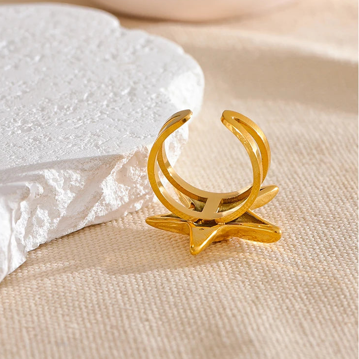 Gouden zeester schelpring voor dames
