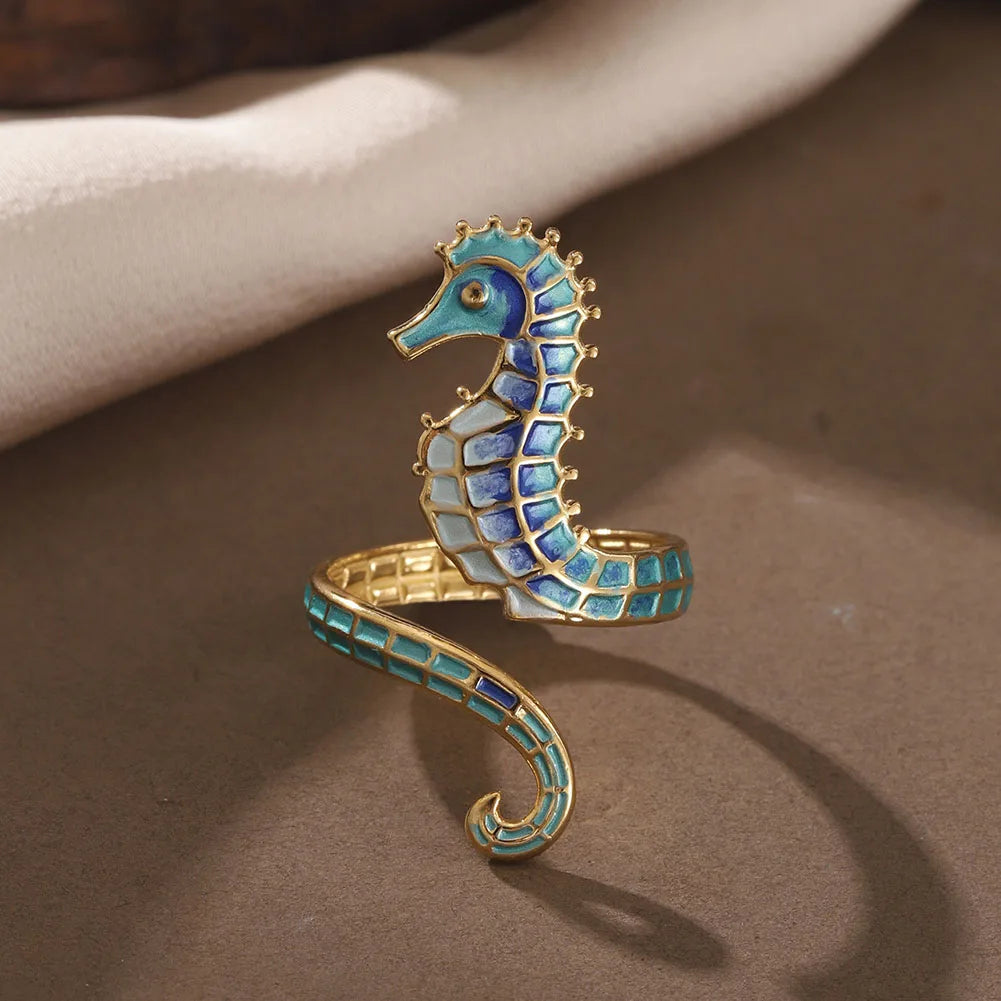 Zeepaardje schelp ring 