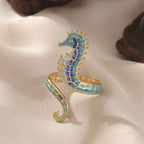 Blauwe zeepaardje schelp ring
