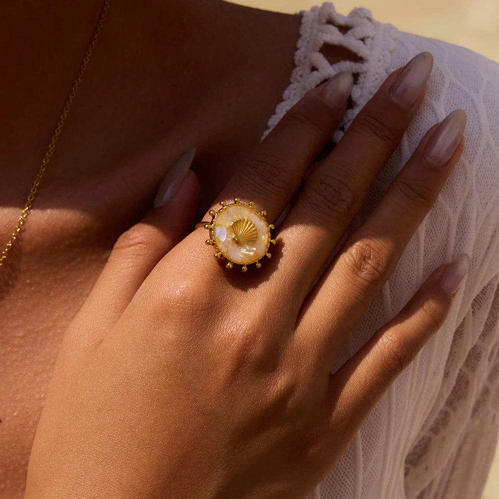 Ronde schelp ring in boho-stijl
