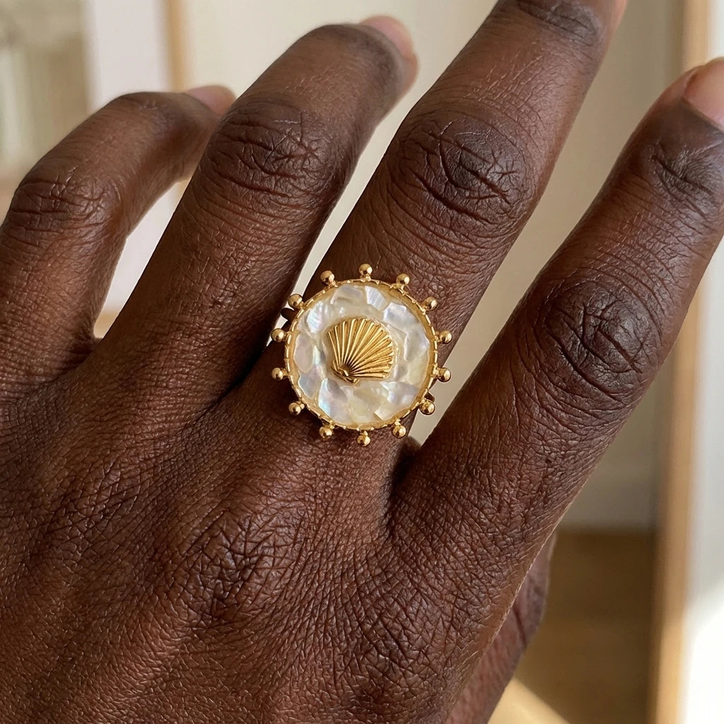 Ronde schelp ring in boho-stijl