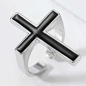 Bague Croix Gothique Noire Homme Chrétienne