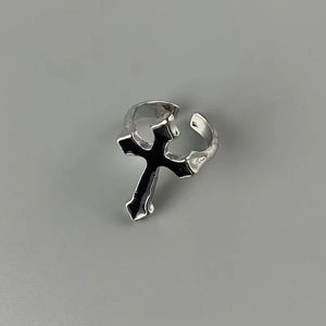 Bague Croix Homme Noire Argent