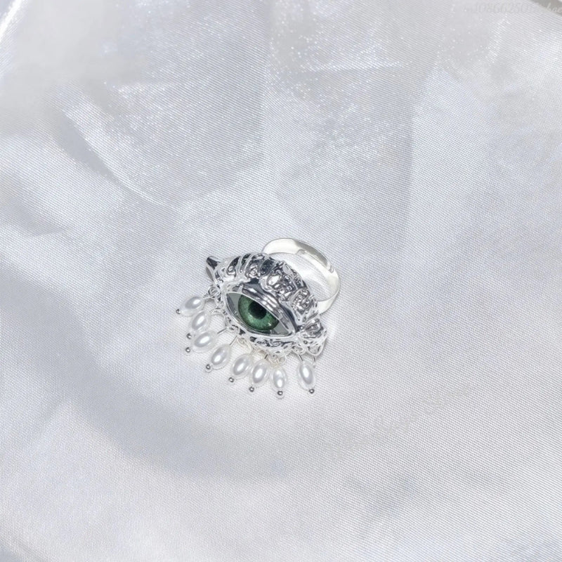 Bague de Protection avec Oeil Bleu et Perles argent