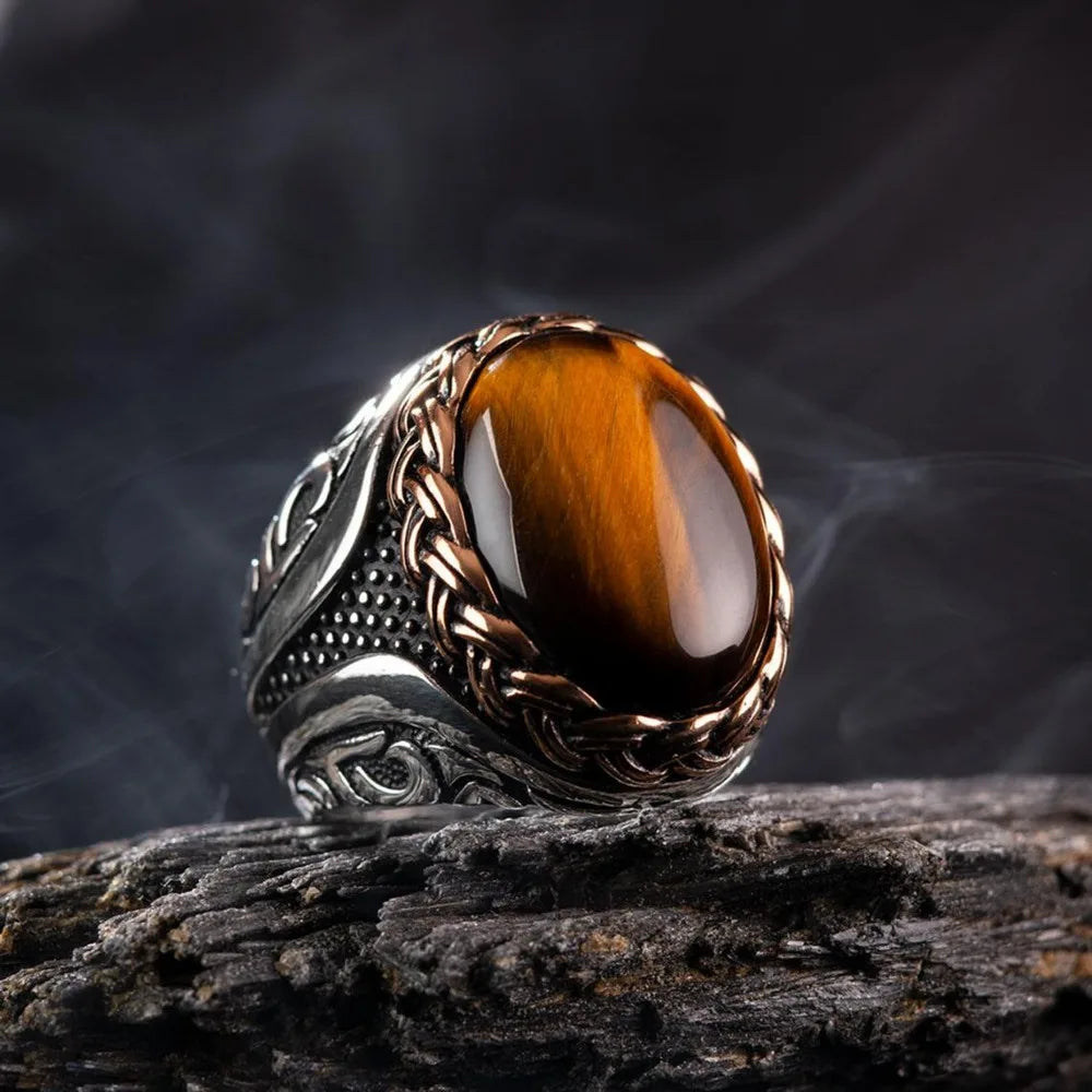 Bague en Pierre Oeil de Tigre Homme ou Femme