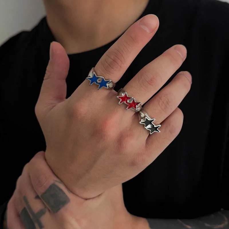 Open ring met dubbele sterren in retro streetwearstijl blauw