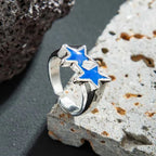 Open ring met dubbele sterren in retro streetwearstijl blauw
