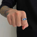 Open ring met dubbele sterren in retro streetwearstijl blauw