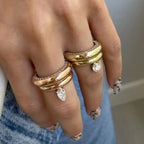 Bague Anneau Fine Goutte d'Eau avec Perle en zircon 1