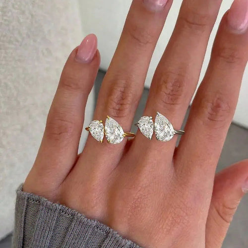 Kristal çift damla detaylı ince yüzük