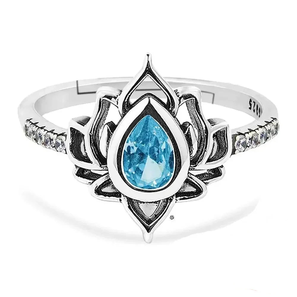 Bague Fleur de Lotus Argentée Femme bleu
