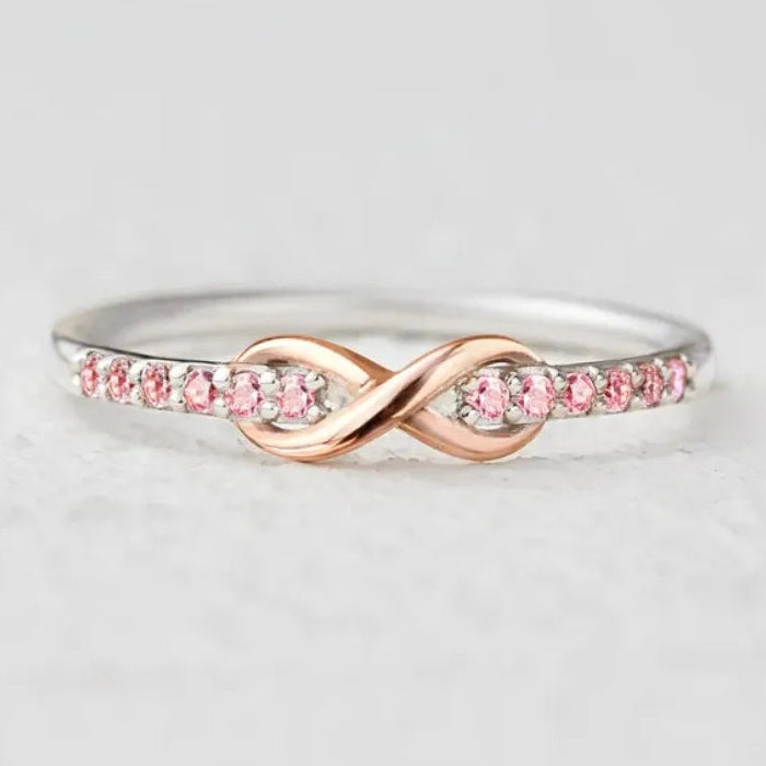 Infinity-ring eeuwige belofte en fonkelende kristallen roségoud en zilver