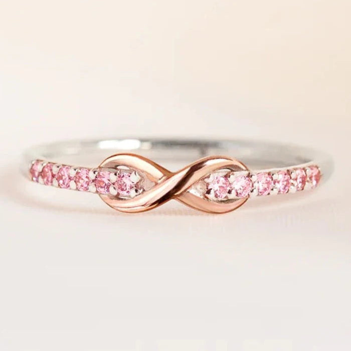Infinity-ring eeuwige belofte en fonkelende kristallen roségoud en zilver