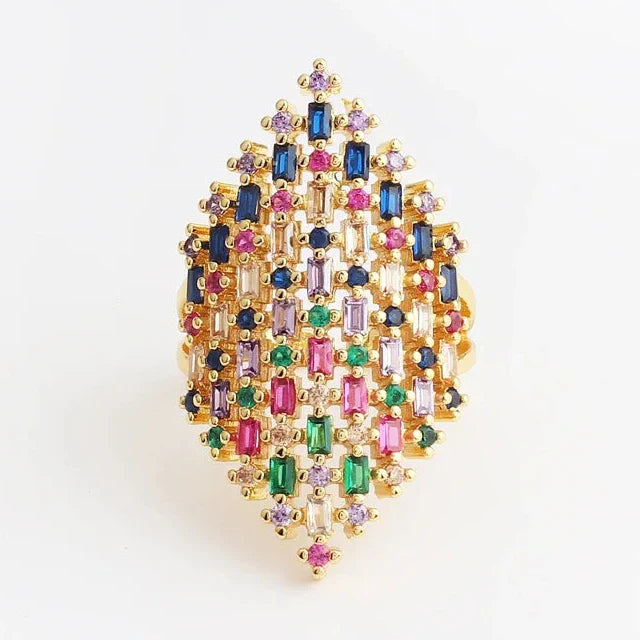 Brede regenboogring voor dames goud