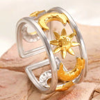 Brede ring met hemels zon- en maaneffect zilver