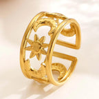 Brede ring met hemels zon- en maaneffect goud