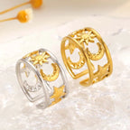 Brede ring met hemels zon- en maaneffect zilver