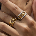 Brede ring met hemels zon- en maaneffect goud