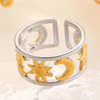 Brede ring met hemels zon- en maaneffect zilver