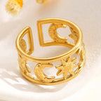 Brede ring met hemels zon- en maaneffect goud