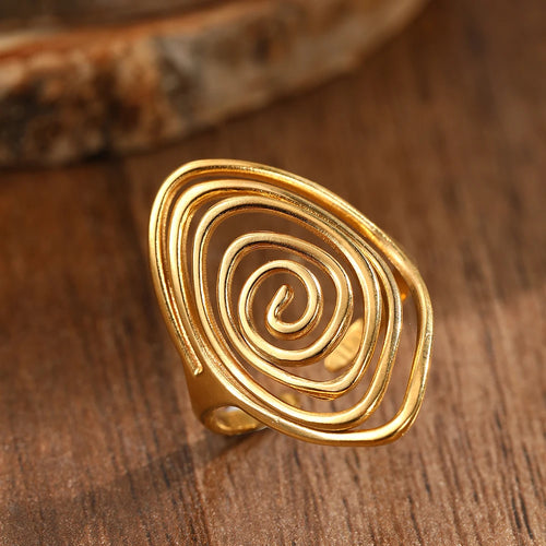 Brede ring in getextureerde spiraalvorm goud