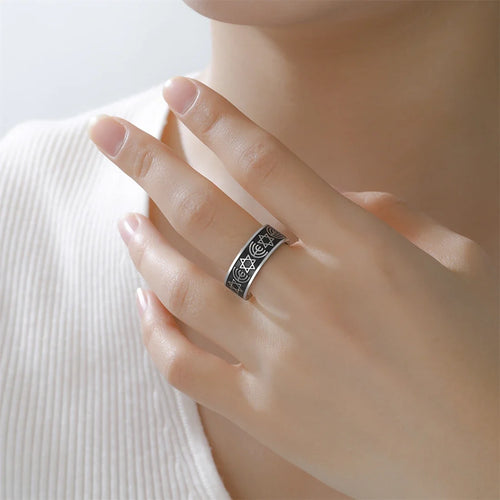 Brede Menorah-ring en Davidsterren, joodse symbolen