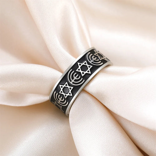 Brede Menorah-ring en Davidsterren, joodse symbolen
