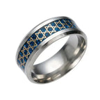 Brede herenring met <span data-glossary-id="etoiles-de-david">Davidsterren</span> joods symbool blauw