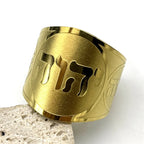 Unisex brede ring met Joodse Hebreeuwse gravure in goud