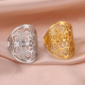 Bague Mandala Femme Anneau Fleur or