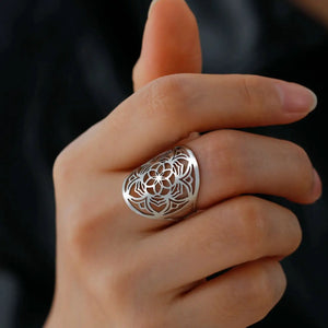 Bague Mandala Femme Anneau Fleur argent