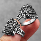 Ring met Azteeks maskertotem met doodshoofd in etnische stijl
