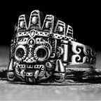Ring met Azteeks maskertotem met doodshoofd in etnische stijl