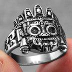 Ring met Azteeks maskertotem met doodshoofd in etnische stijl