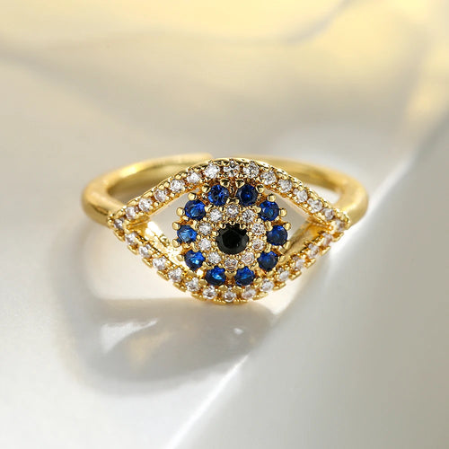 Ring Blauwe Turkse Boze Oog Zirkonia goud