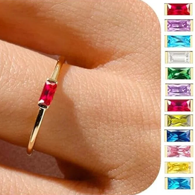Minimalistische ring met rechthoekige geboortesteen voor vrouwen januari