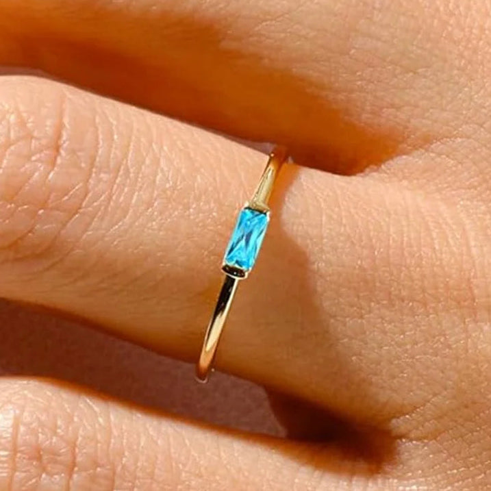 Minimalistische ring met rechthoekige geboortesteen voor vrouwen