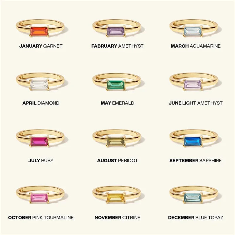 Minimalistische ring met rechthoekige geboortesteen voor vrouwen