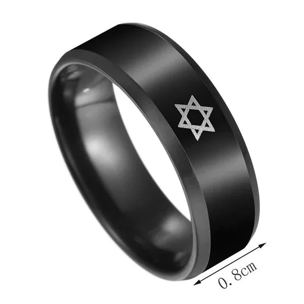 Zwarte ring met de <span data-glossary-id="star-of-david">Davidster</span>, joods symbool